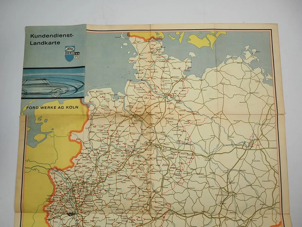 Ford Kundendienst Landkarte Deutschland 1961