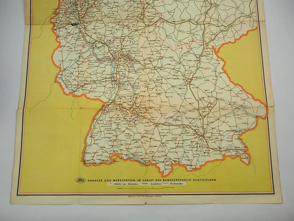 Ford Kundendienst Landkarte Deutschland 1961