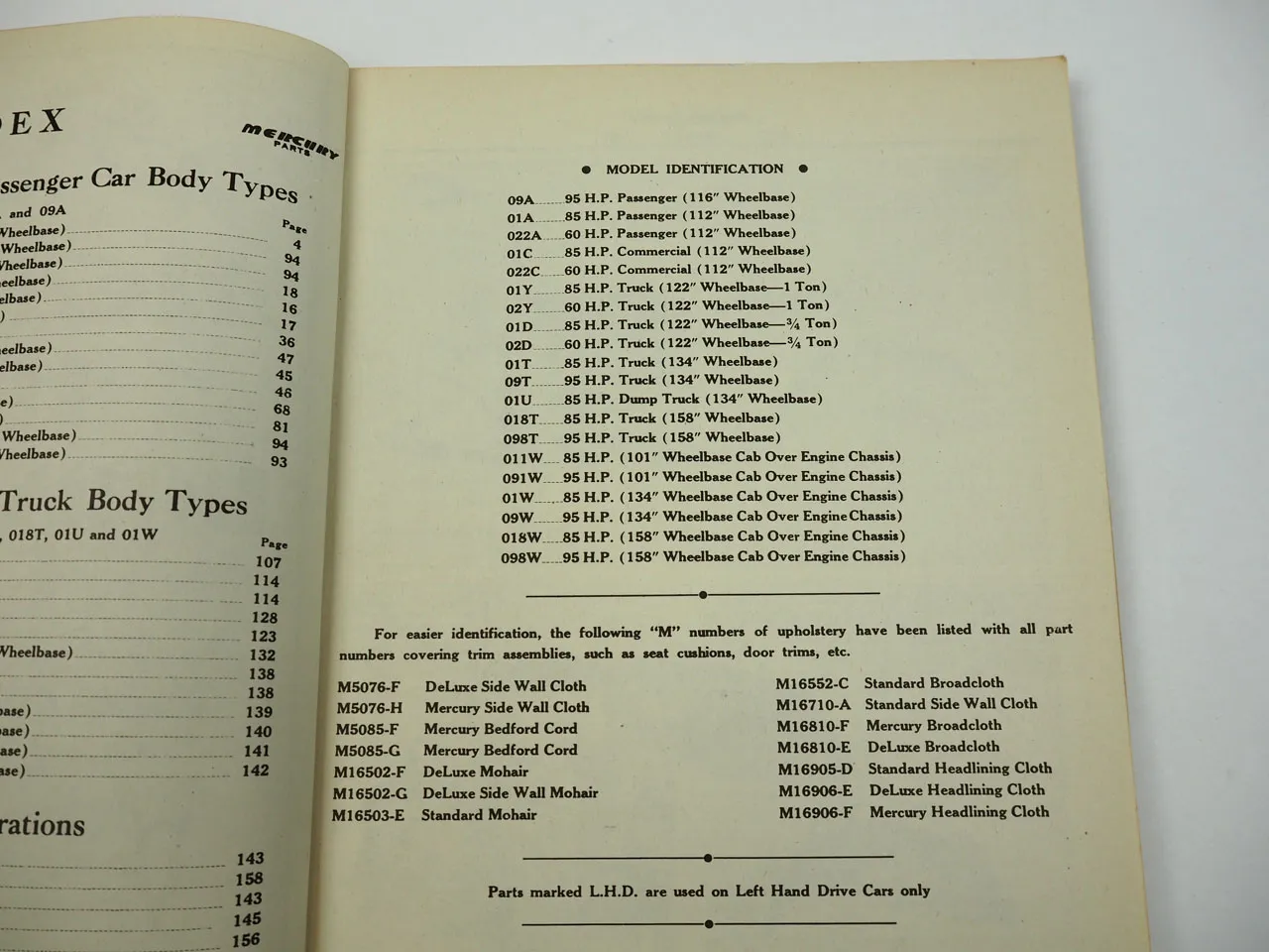 Ford Mercury Passenger Cars Commercial and Truck 1940 Body Parts List