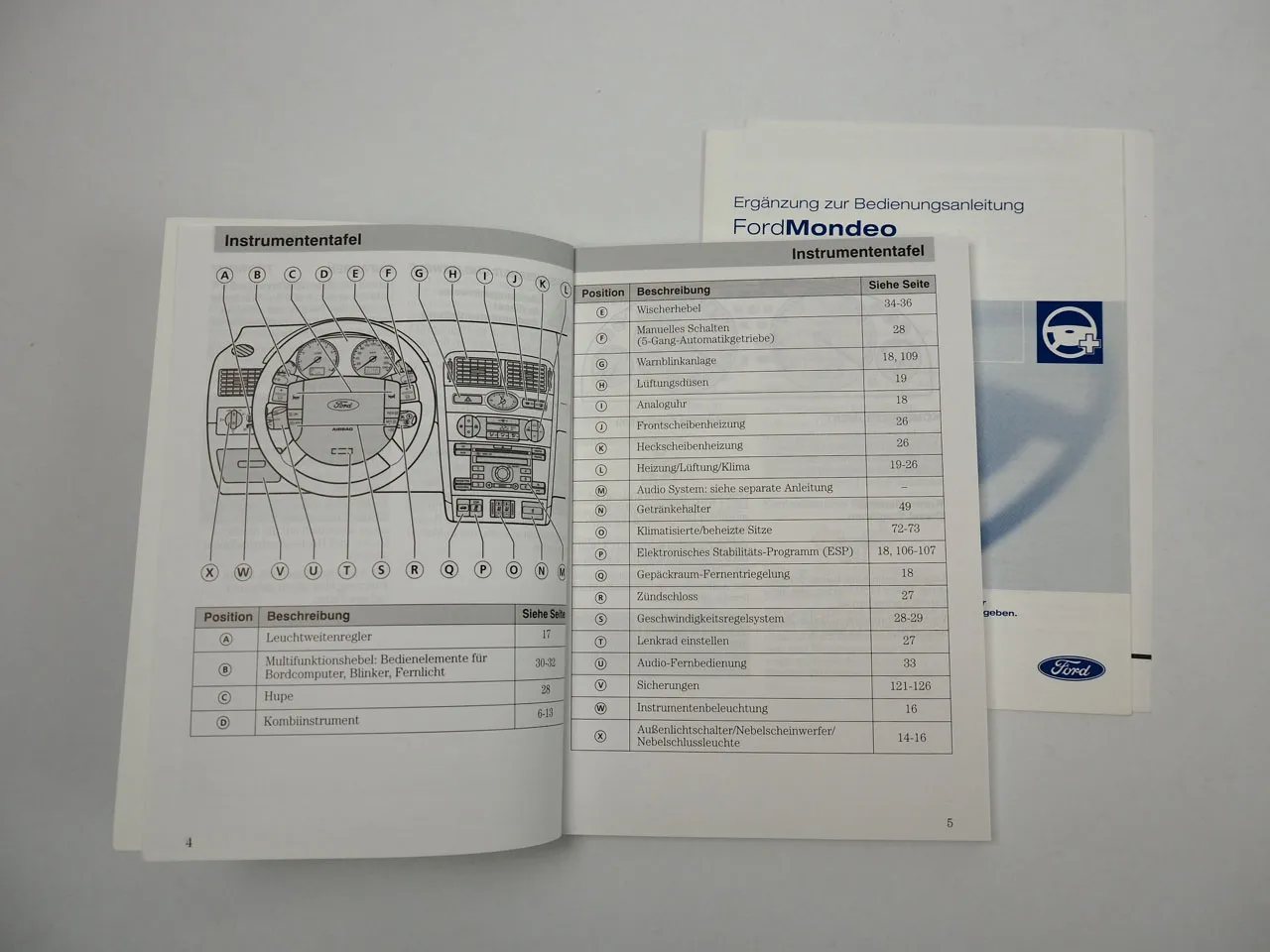 Ford Mondeo Betriebsanleitung Bedienungsanleitung mit Ergänzung 07/2004