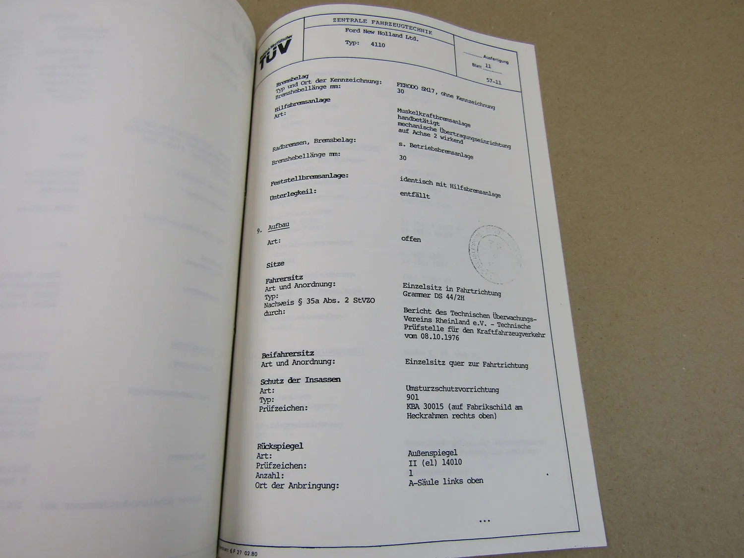 Ford New Holland 4110 Schlepper Baujahr ab 1987 Mustergutachten