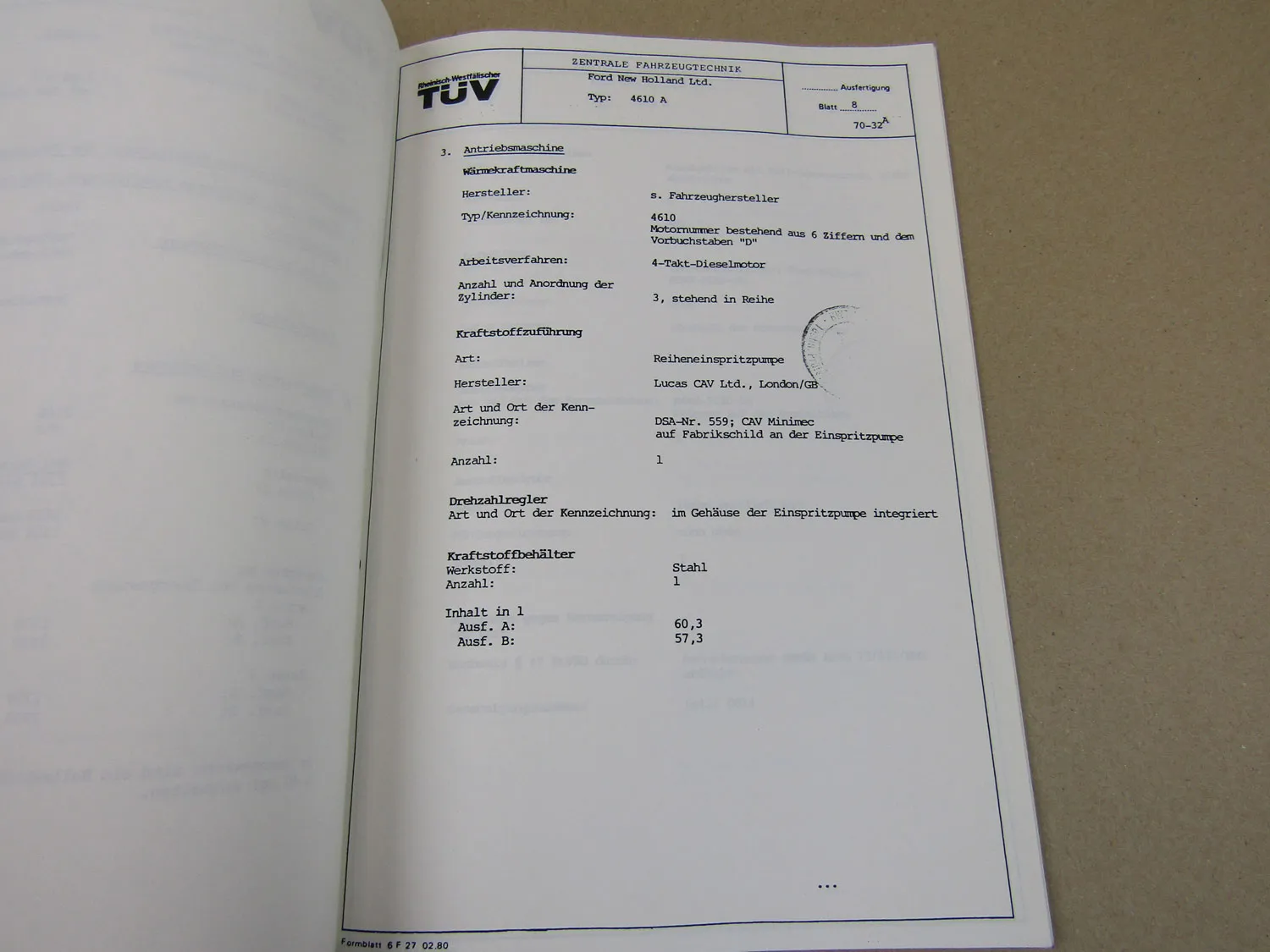 Ford New Holland 4610 A Schlepper Baujahr ab 1988 Mustergutachten