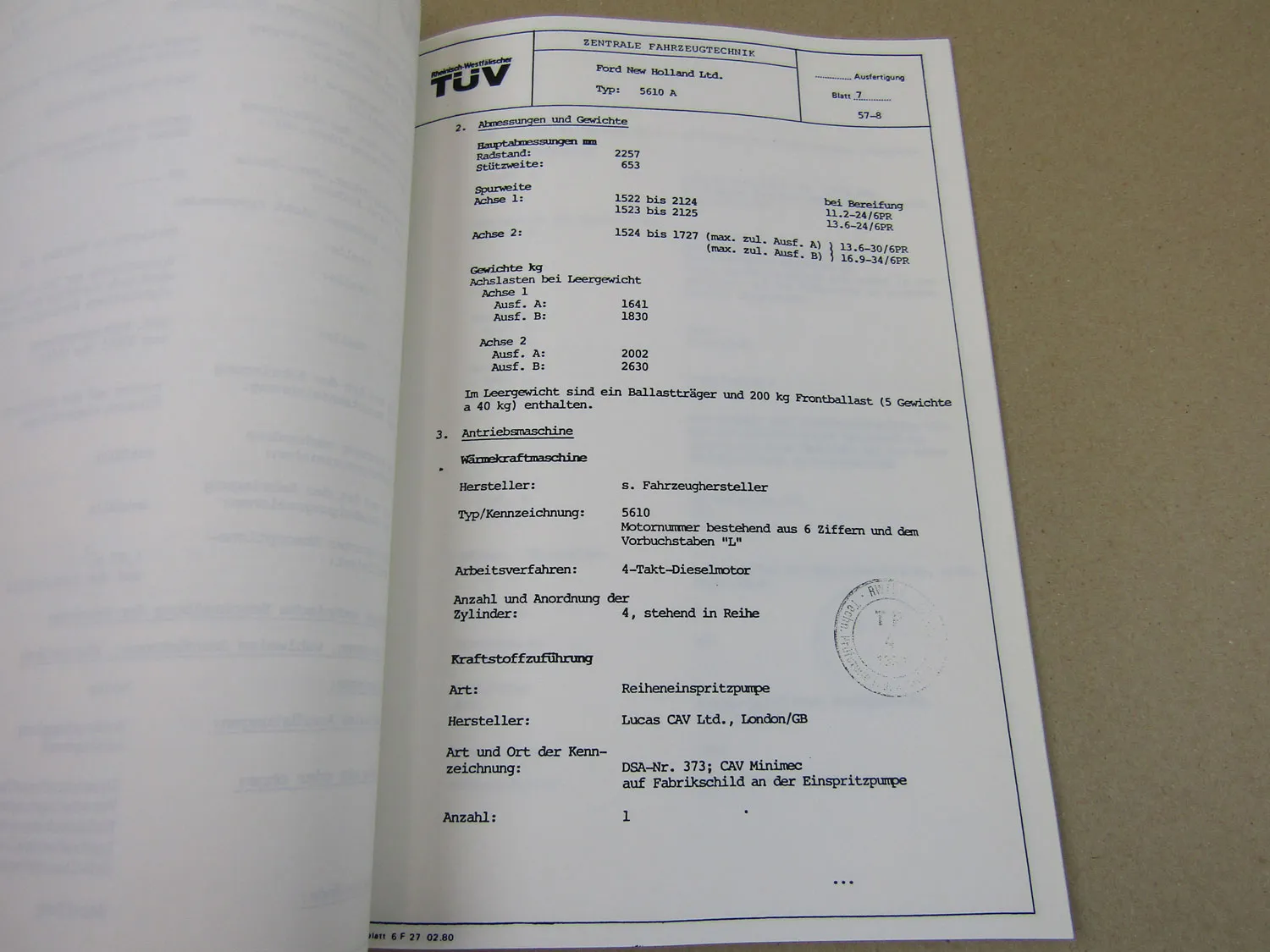 Ford New Holland 5610 A Schlepper Baujahr ab 1987 Mustergutachten