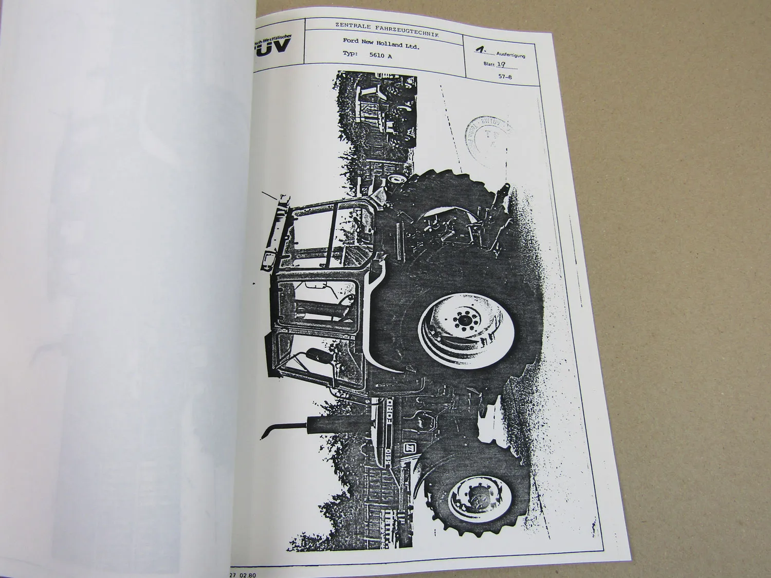 Ford New Holland 5610 A Schlepper Baujahr ab 1987 Mustergutachten
