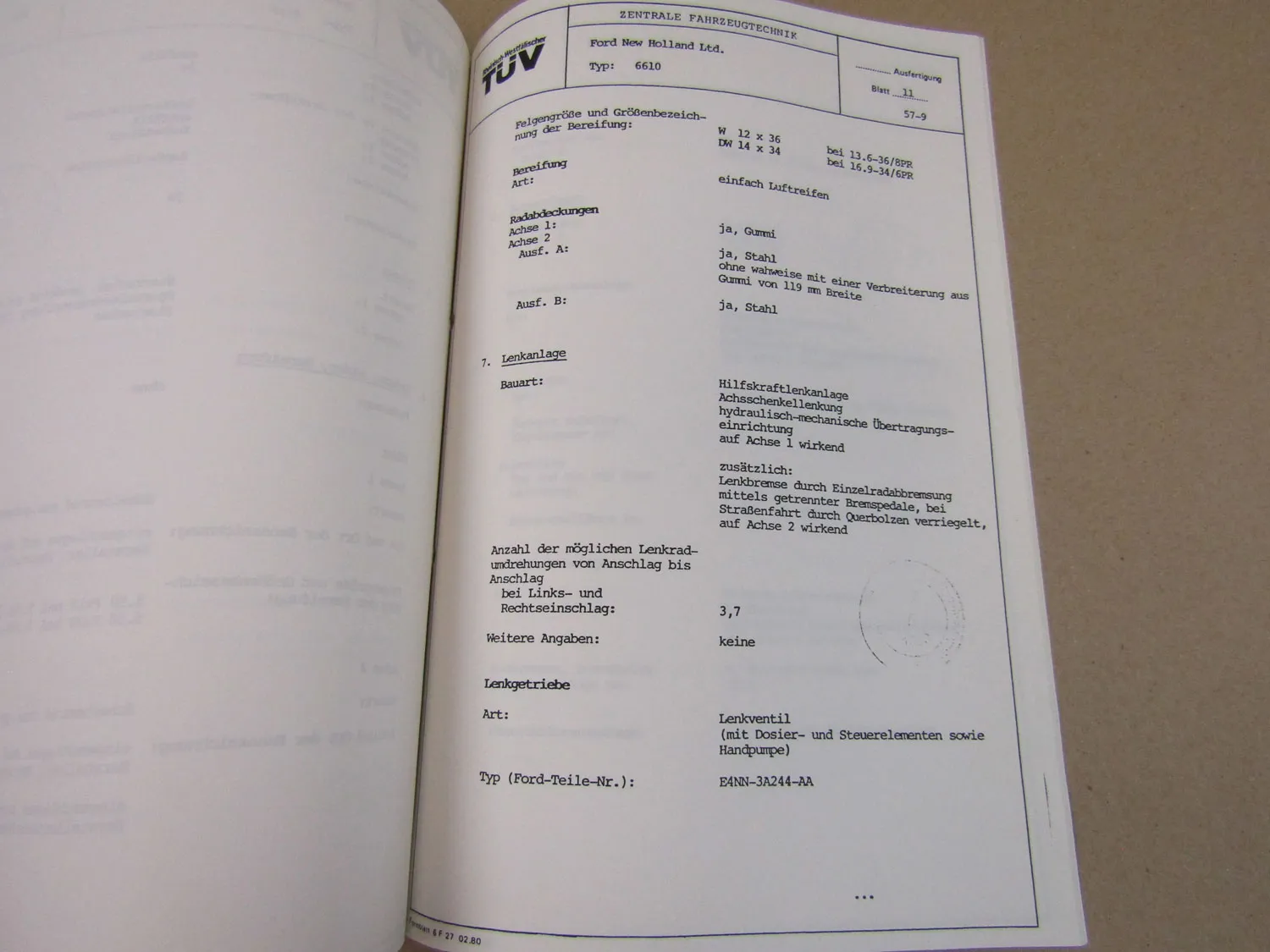 Ford New Holland 6610 Schlepper Baujahr ab 1987 Mustergutachten
