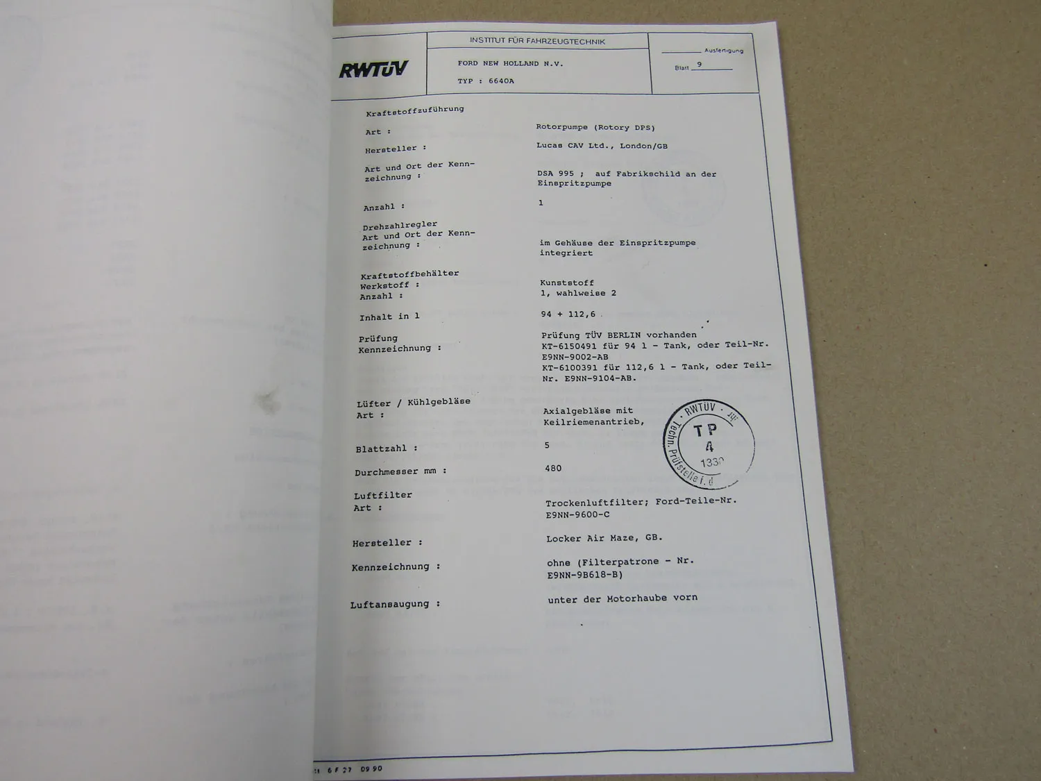Ford New Holland 6640 A Schlepper Baujahr ab 1992 Mustergutachten