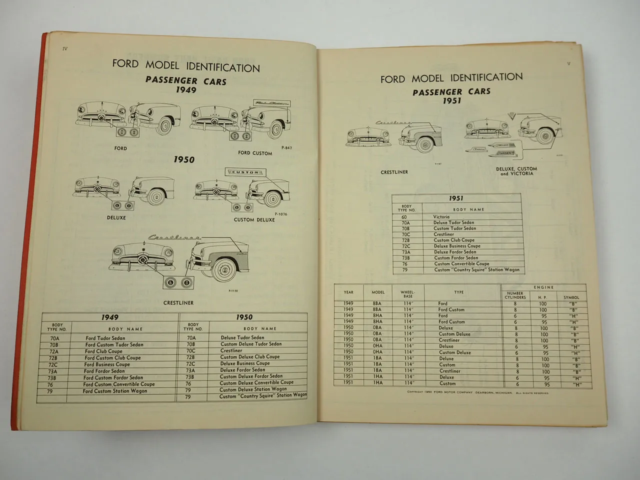 Ford Passenger Cars 1949 1950 1951 Chassis Parts Accessories Catalogue