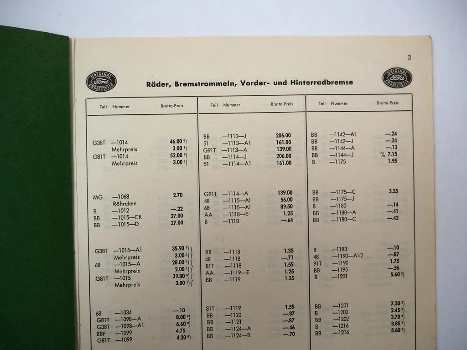 Ford PKW LKW Ersatzteil Preisliste ohne Abbildungen gültig ab 1949