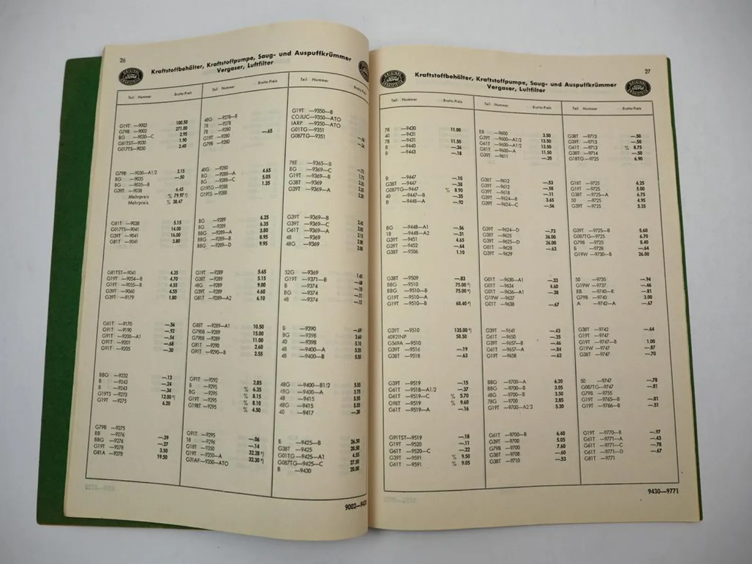 Ford PKW LKW Ersatzteil Preisliste ohne Abbildungen gültig ab 1949