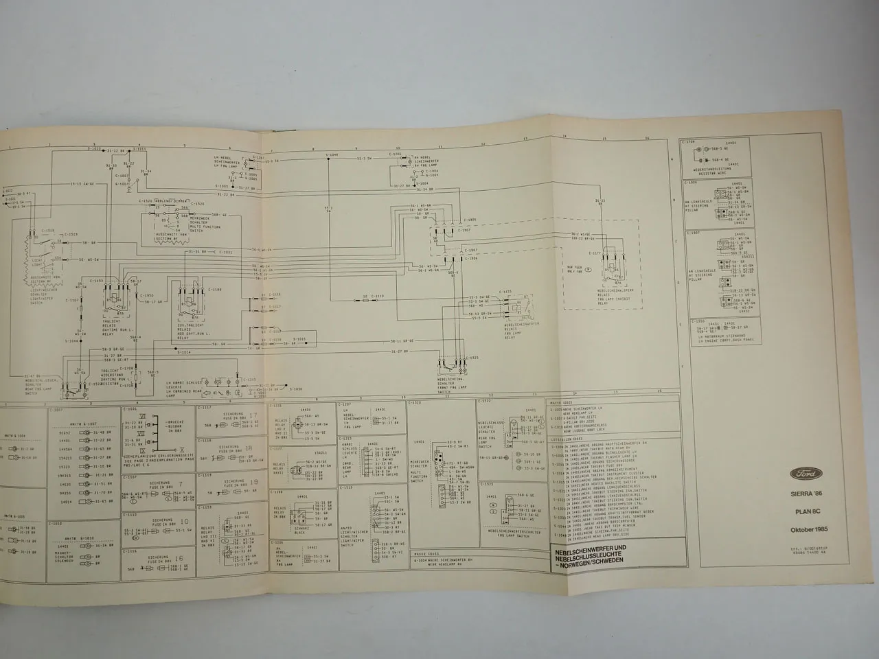 Ford Sierra 1986 Werkstatthandbuch Schaltpläne Elektrik
