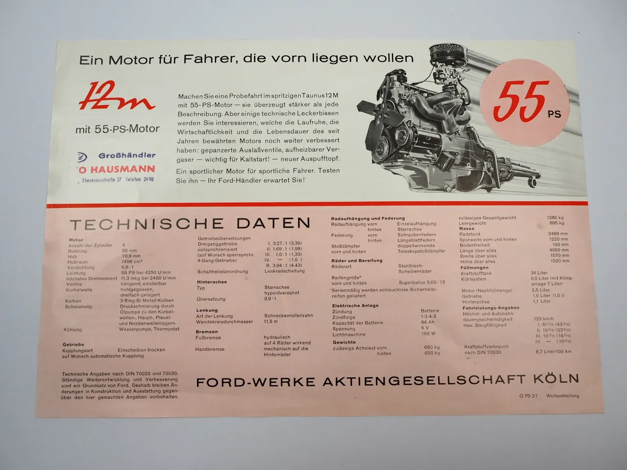 Ford Taunus 12M 55 PS Prospekt 1950er Jahre