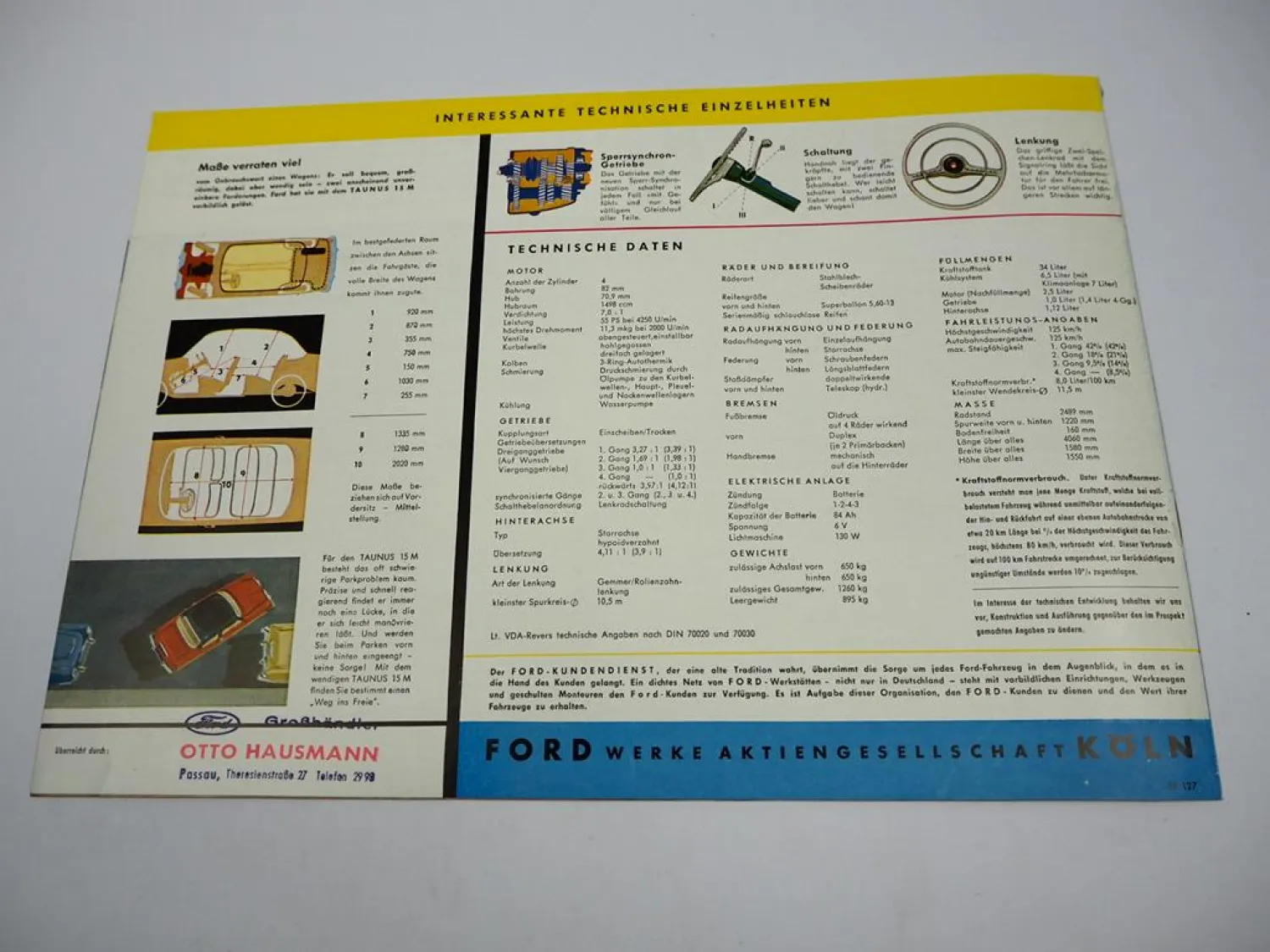 Ford Taunus 15 M G13 PKW Cabriolet Prospekt Technische Daten ca. 1950er Jahre