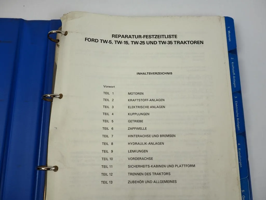 Ford TW 5 15 25 35 Traktor Reparatur-Richtzeiten 1983