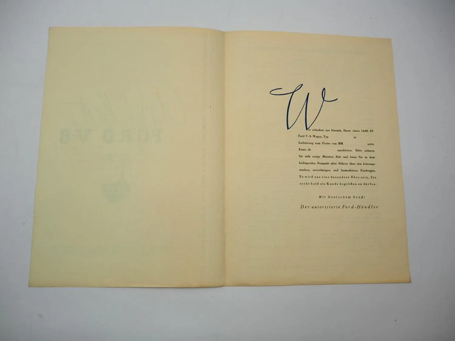 Ford V8 PKW Angebotsmappe mit technischer Beschreibung 1930er Jahre leer