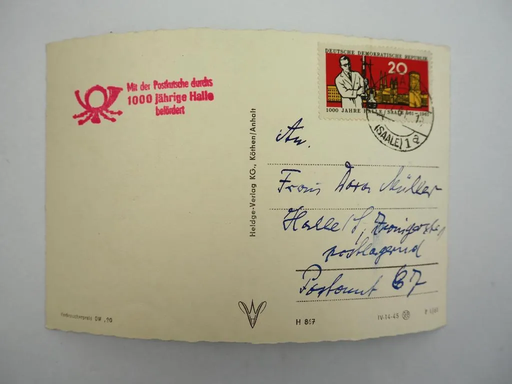 Foto AK Halle Saale Trödel Altstadt 1961 Stempel Mit Postkutsche befördert
