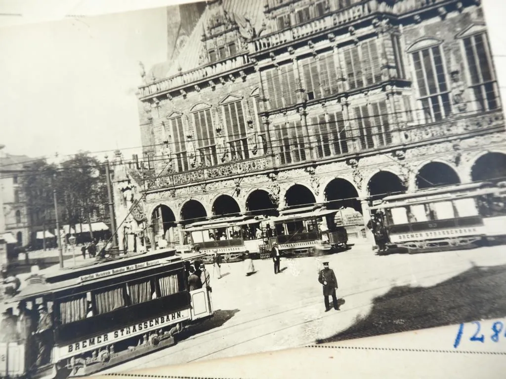 Foto AK und Foto historische Straßenbahn in Bremen TW 32 34 35 63 BW226
