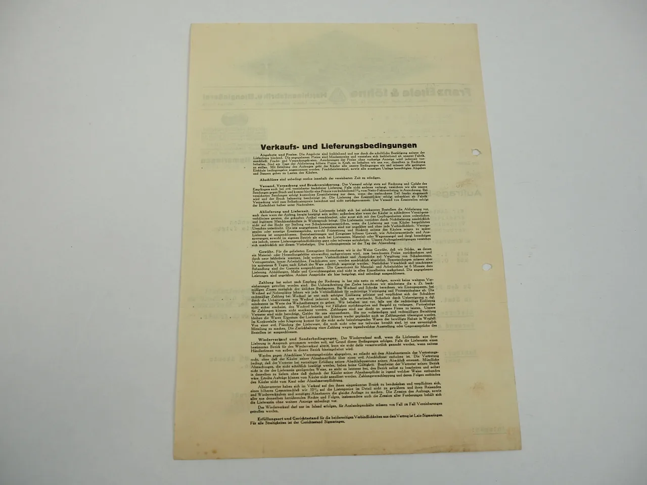 Franz Eisele Söhne Maschinenfabrik Eisengießerei Sigmaringen Brief 1938