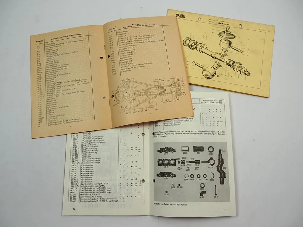 Fricke K DK DKM Pumpen Betriebsanleitung Ersatzteilliste 1960/70er Jahre