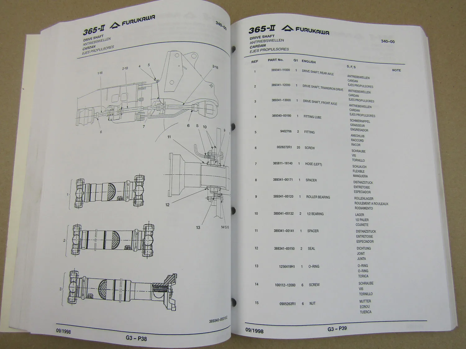 Furukawa 365-II Radlader Wheel Loader Ersatzteilliste Parts List 9/1998