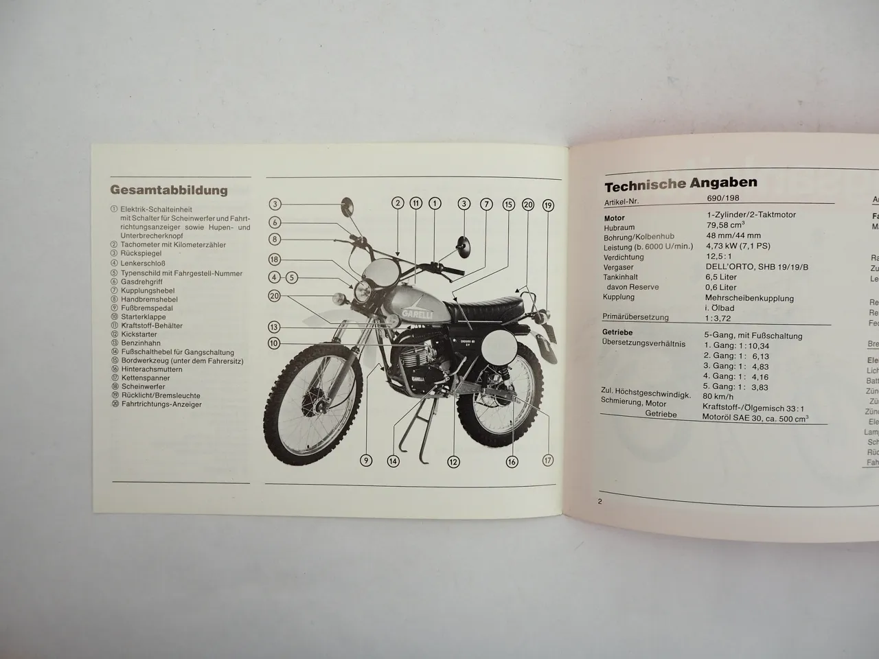 Garelli Enduro 80 Leichtkraftrad Bedienungsanleitung 1981