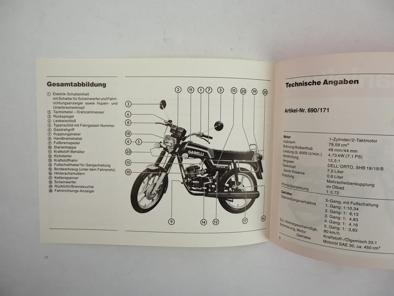 Garelli Sport 80 Leichtkraftrad Bedienungsanleitung 1981