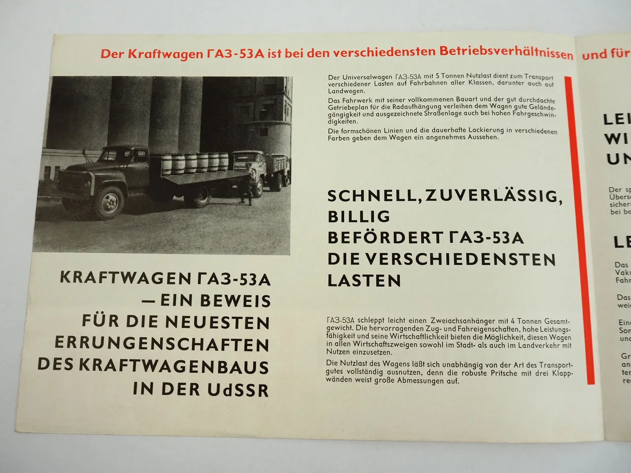 GAZ 53A LKW mit 115 PS Prospekt 1960/70er Jahre