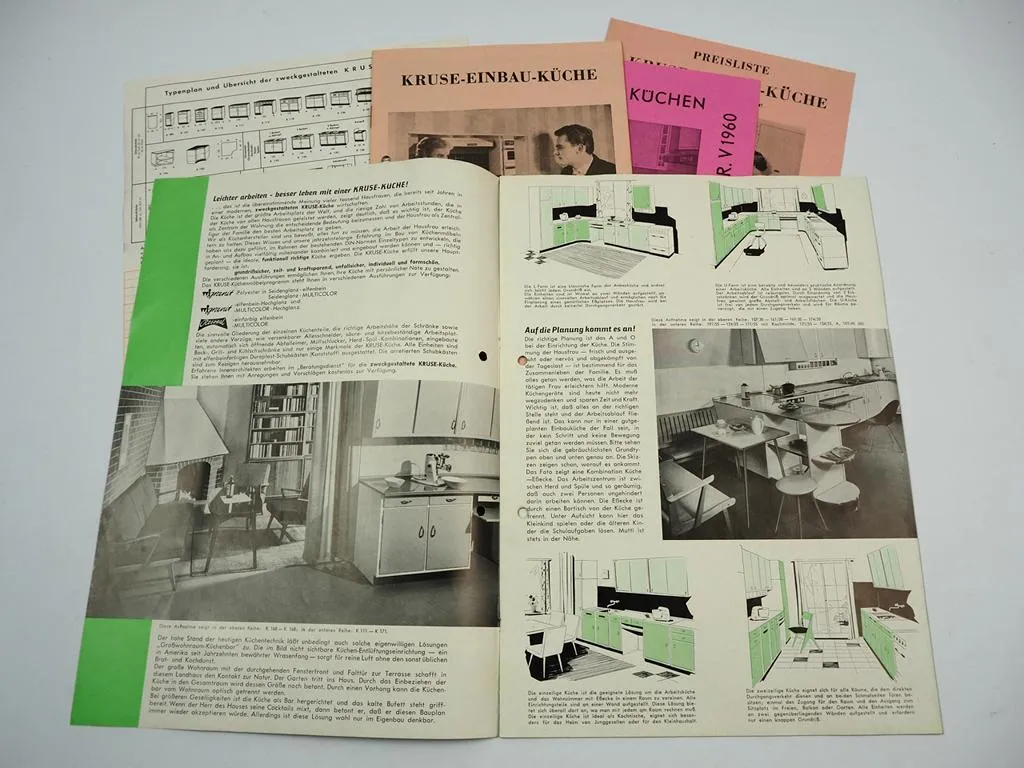 Gebrüder Kruse Möbelfabrik Melle Hannover 5x Prospekt Einbauküchen 1960