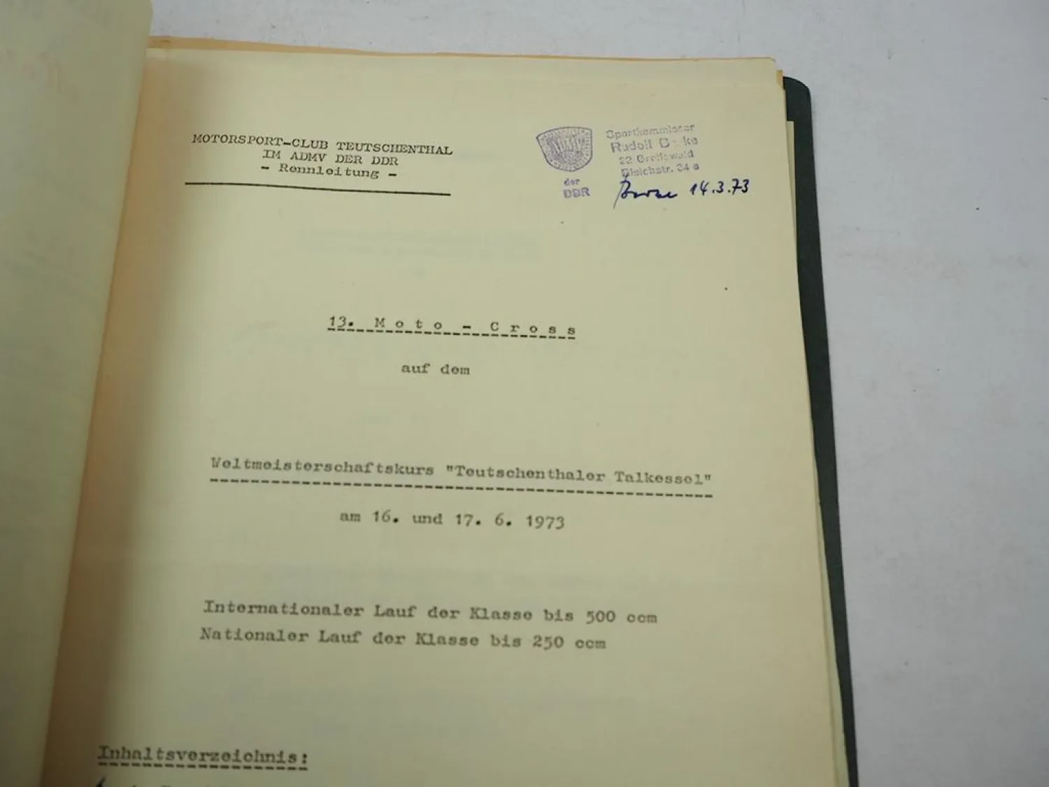 Geschäftsunterlagen Motorsportclub Teutschenthal DDR Moto Cross 1973 bis 1975
