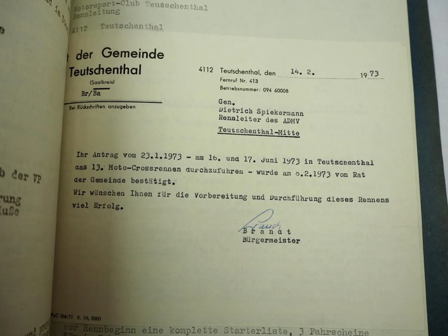 Geschäftsunterlagen Motorsportclub Teutschenthal DDR Moto Cross 1973 bis 1975
