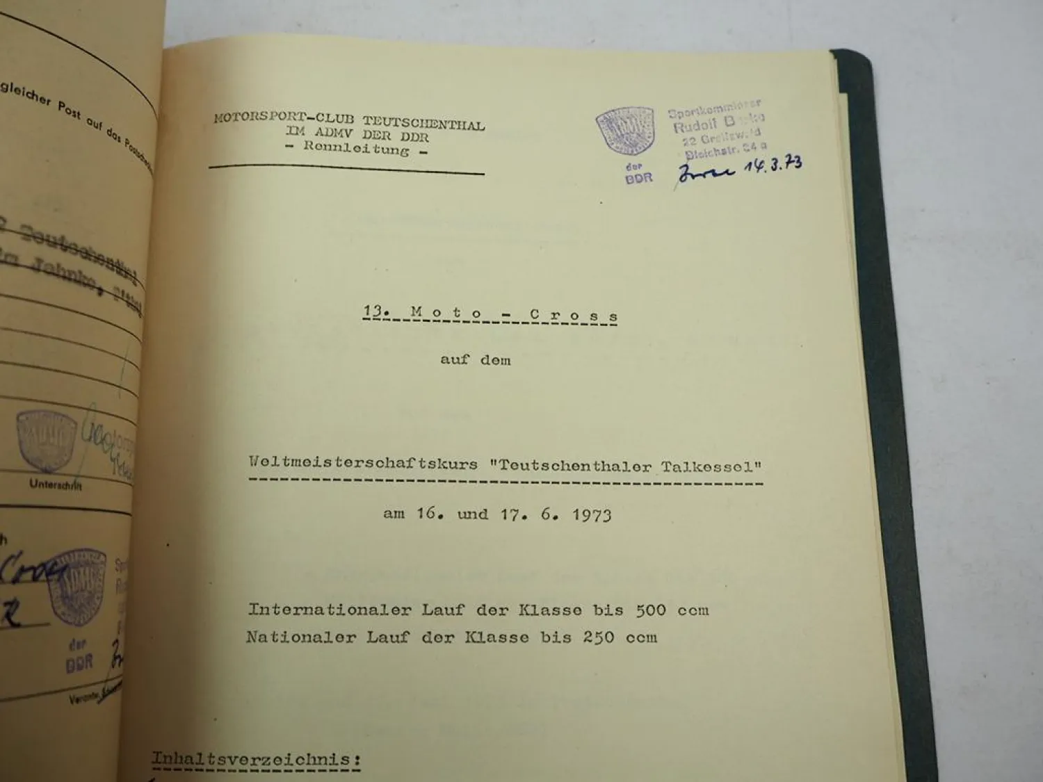 Geschäftsunterlagen Motorsportclub Teutschenthal DDR Moto Cross 1973 bis 1975