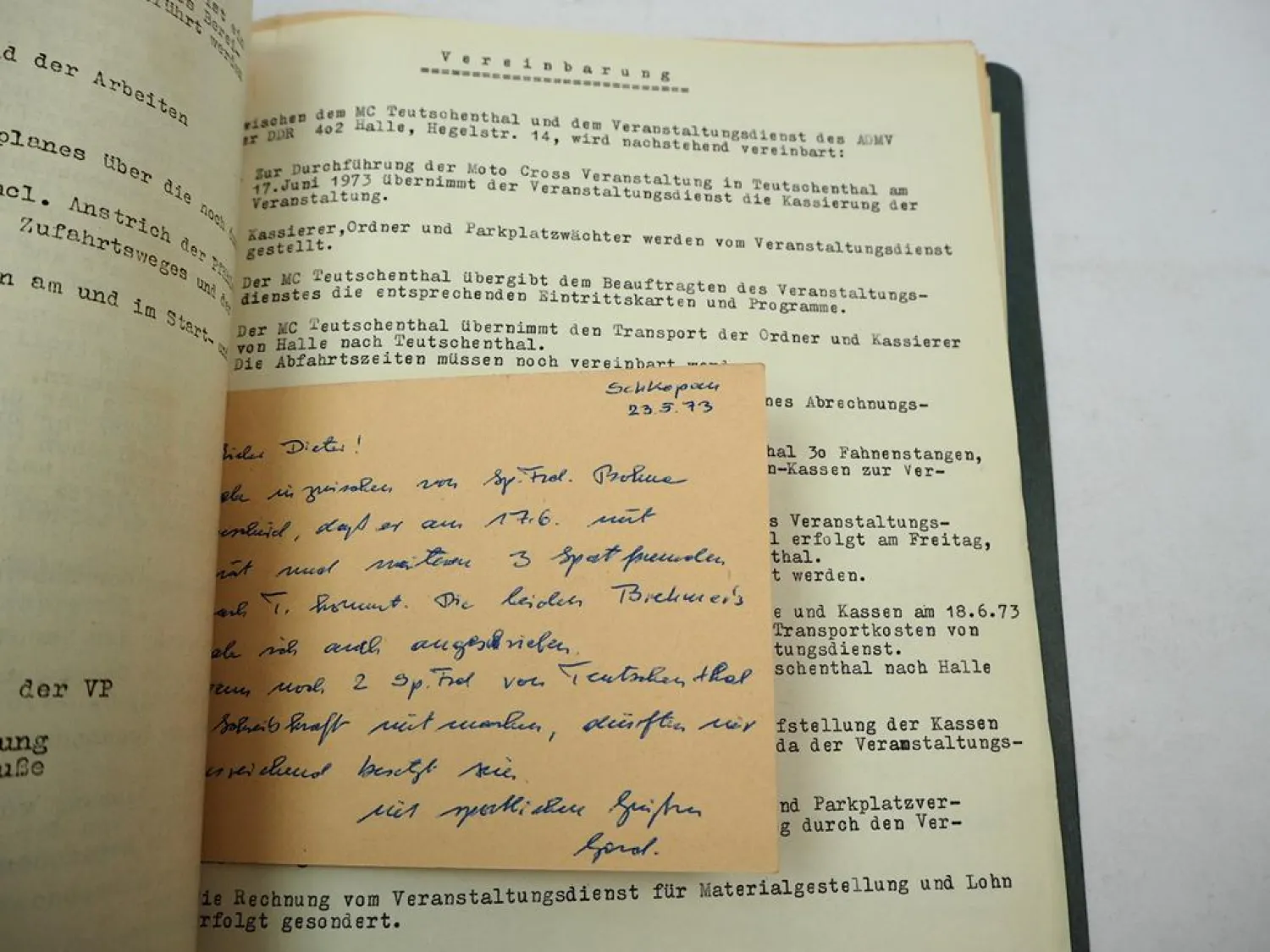 Geschäftsunterlagen Motorsportclub Teutschenthal DDR Moto Cross 1973 bis 1975