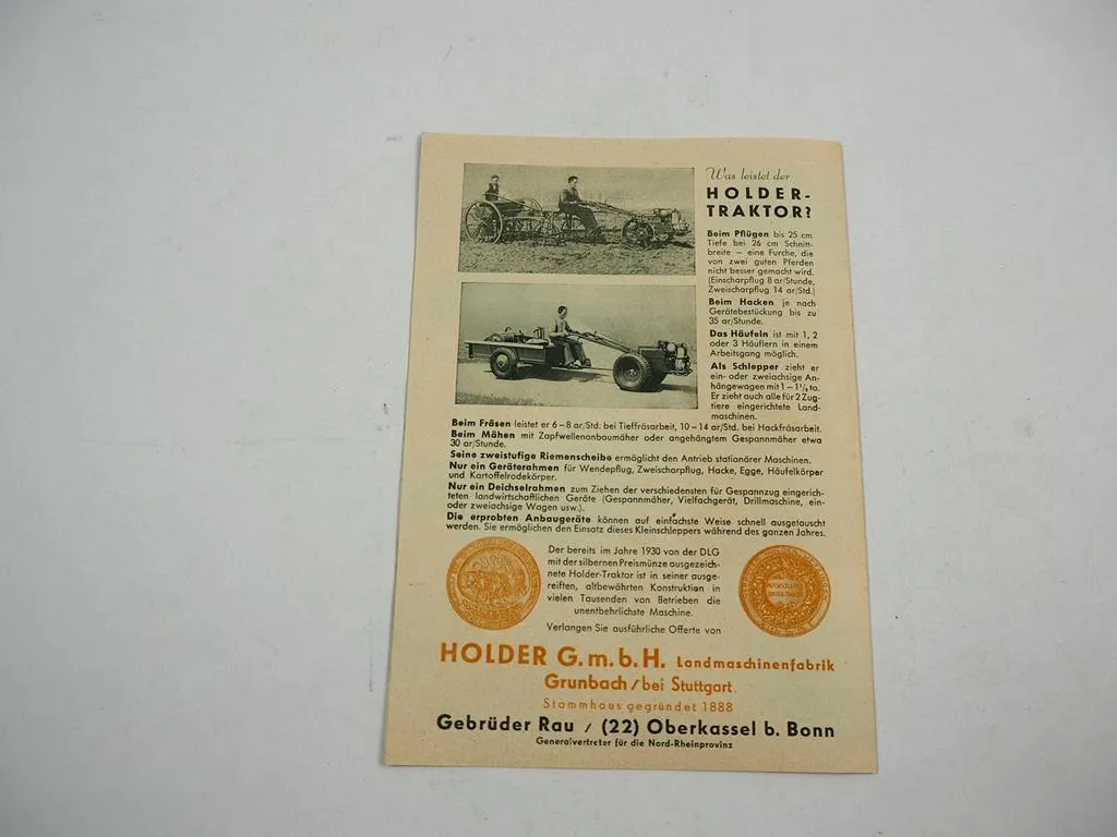 GHM Holder Universal Einachsschlepper 9 PS Traktor Prospekt 1940er J