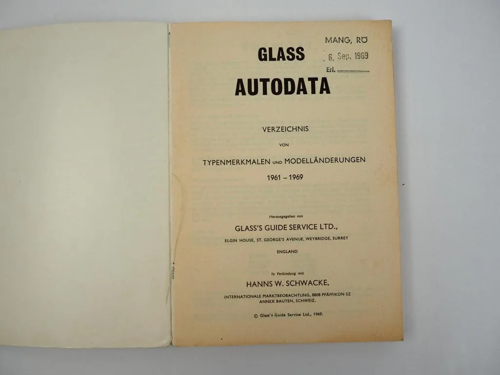 Glass Autodata 1961-1969 Typenkennung PKW Hrsg. in Verbindung mit H. Schwacke