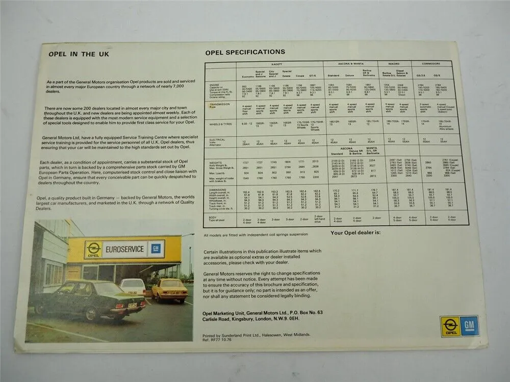 GM Opel in UK Kadett Ascona Manta Record Commodore Prospekt Brochure 1976