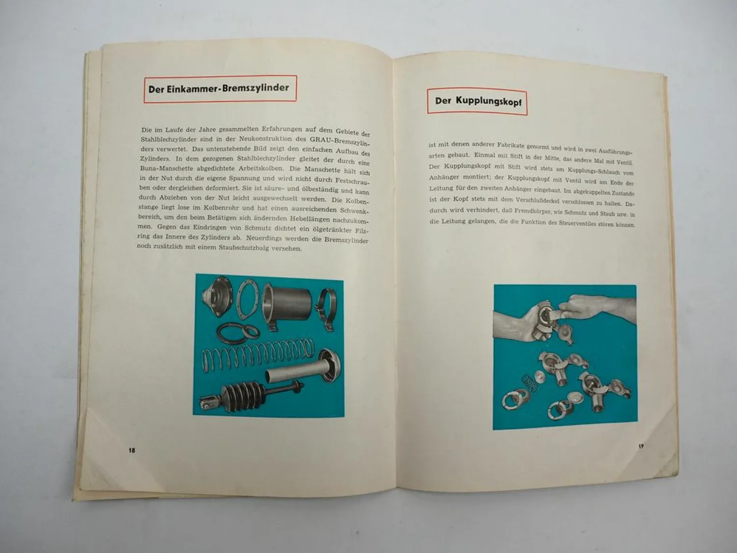 Grau Druckluftbremse für Anhänger Betriebsanleitung 1950/60er Jahre