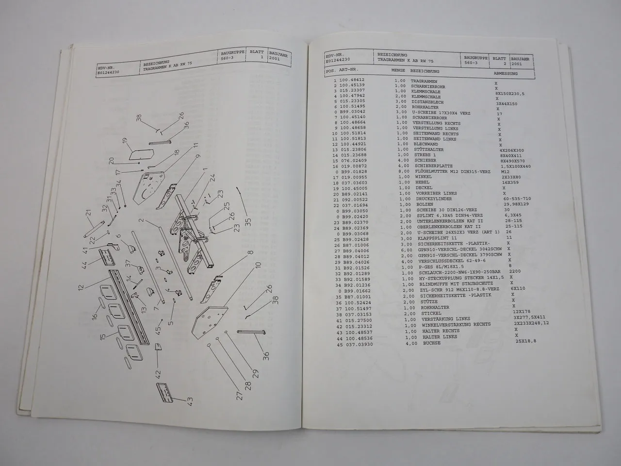Grimme GL34 K KG Kartoffellegemaschine Ersatzteilliste 2001