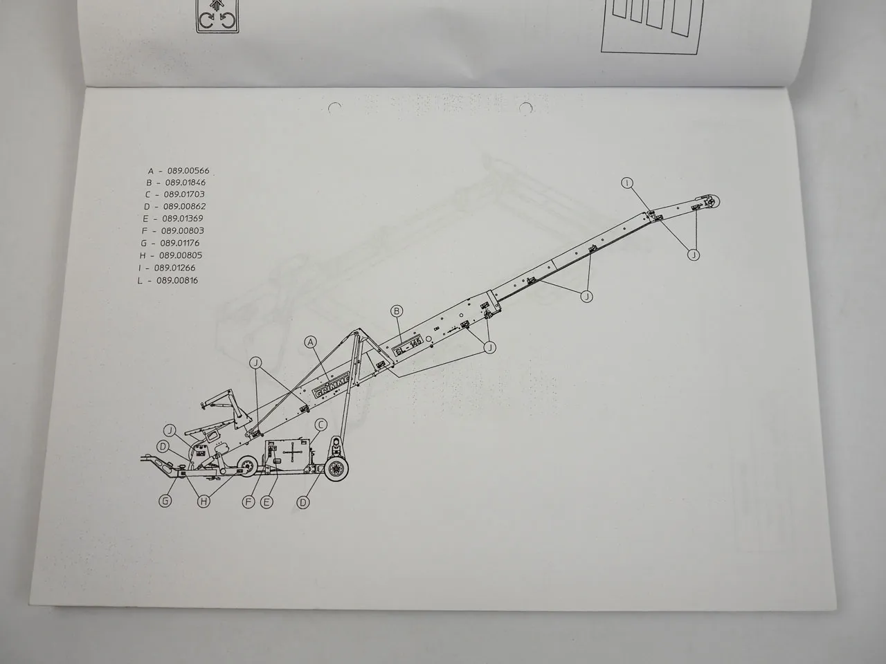 Grimme SL145 Einlagerungsmaschine Ersatzteilliste Baujahr 2006