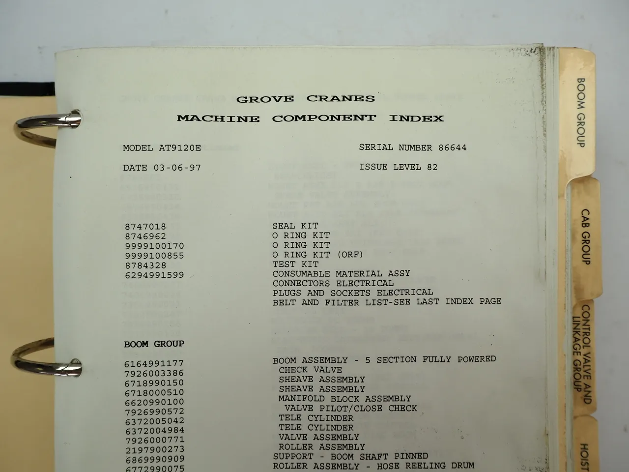 Grove AT 9120 E Mobile Crane Parts Manual Spare Parts List 1997