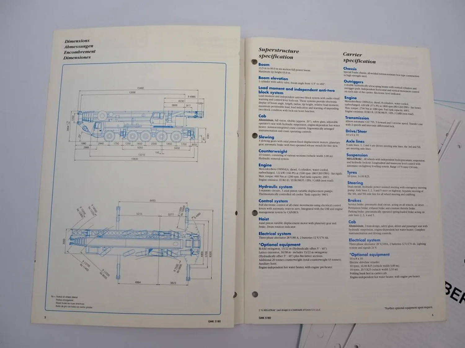 Grove GMK 5180 Mobilkran Prospekt Technische Daten Schulung Hydraulik 1999