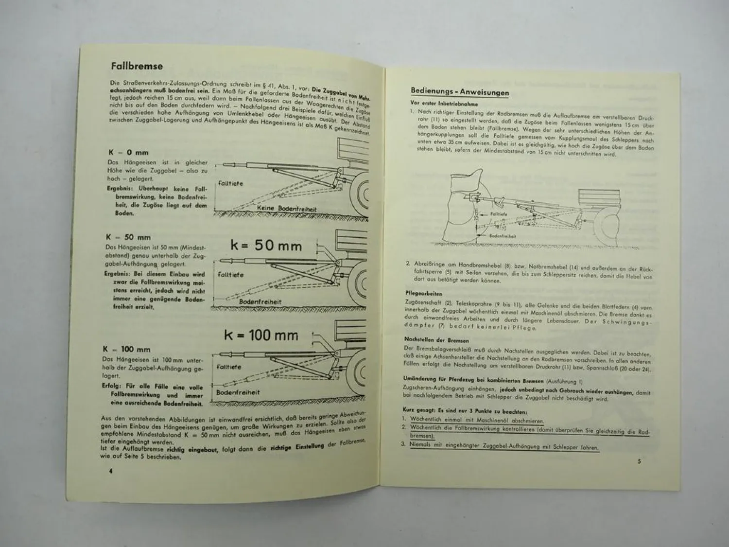 Grümer Ideal Auflaufbremsen für Ackerwagen Anhänger Einbauzeichnung Betrieb 1962