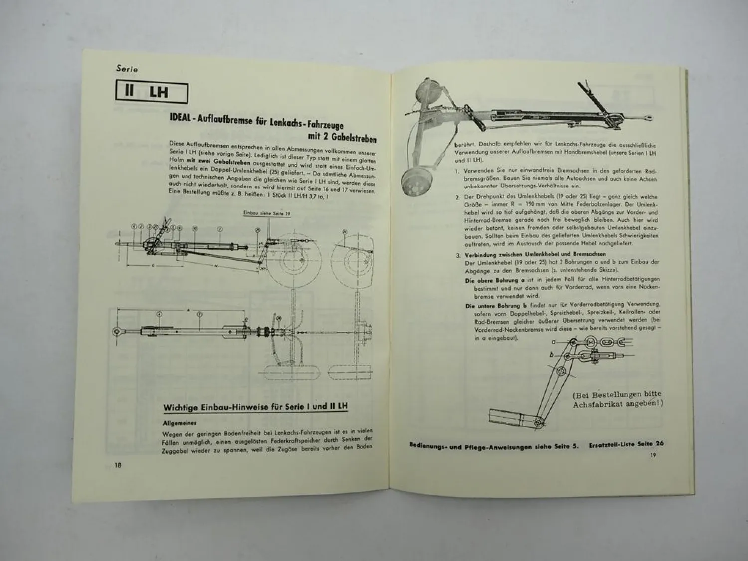 Grümer Ideal Auflaufbremsen für Ackerwagen Anhänger Einbauzeichnung Betrieb 1962