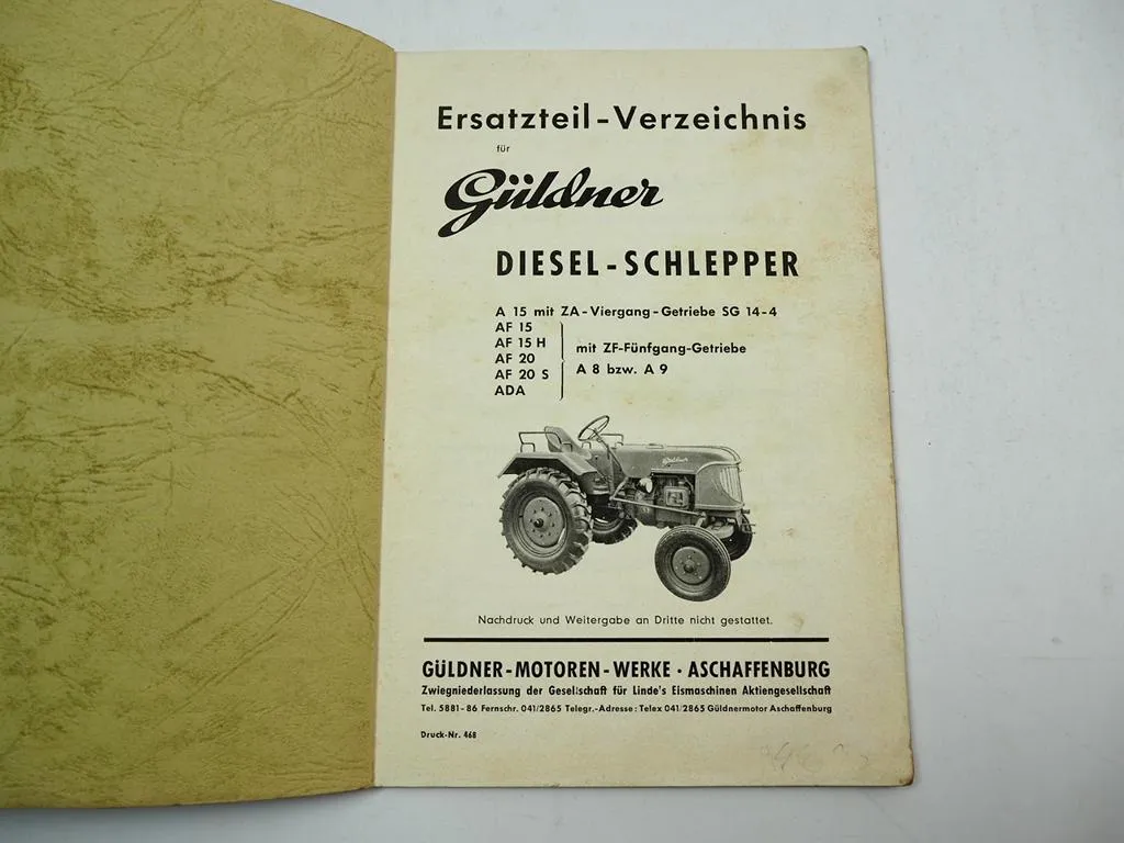 Güldner A15 AF15 AF15H AF20 AF20S ADA Schlepper Ersatzteilliste 1950er Jahre