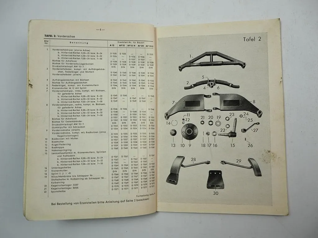 Güldner A15 AF15 AF15H AF20 AF20S ADA Schlepper Ersatzteilliste 1950er Jahre