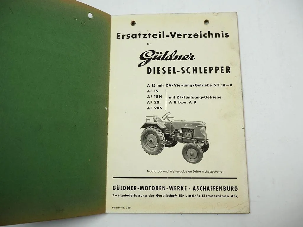 Güldner A15 AF15 AF15H AF20 AF20S Schlepper Ersatzteilliste 1950er Jahre