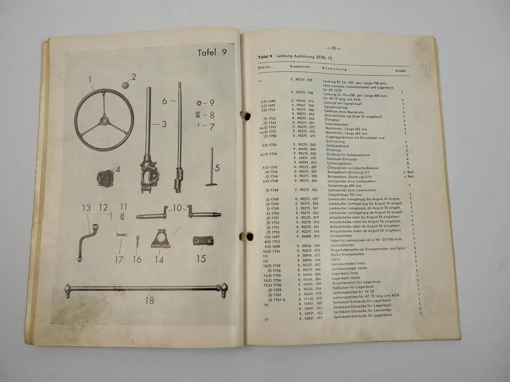 Güldner A15 AF15 AF20 ADA Schlepper Ersatzteilliste 1958