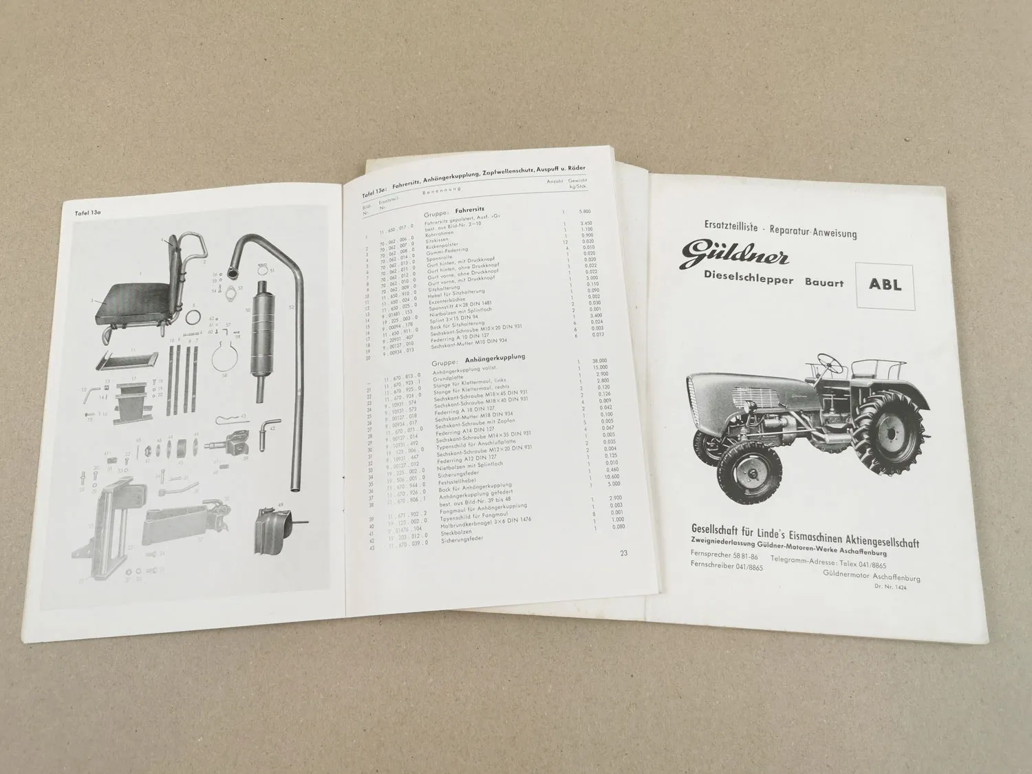 Güldner ABL A2BL Ersatzteilliste Reparaturanweisung 1958/1959