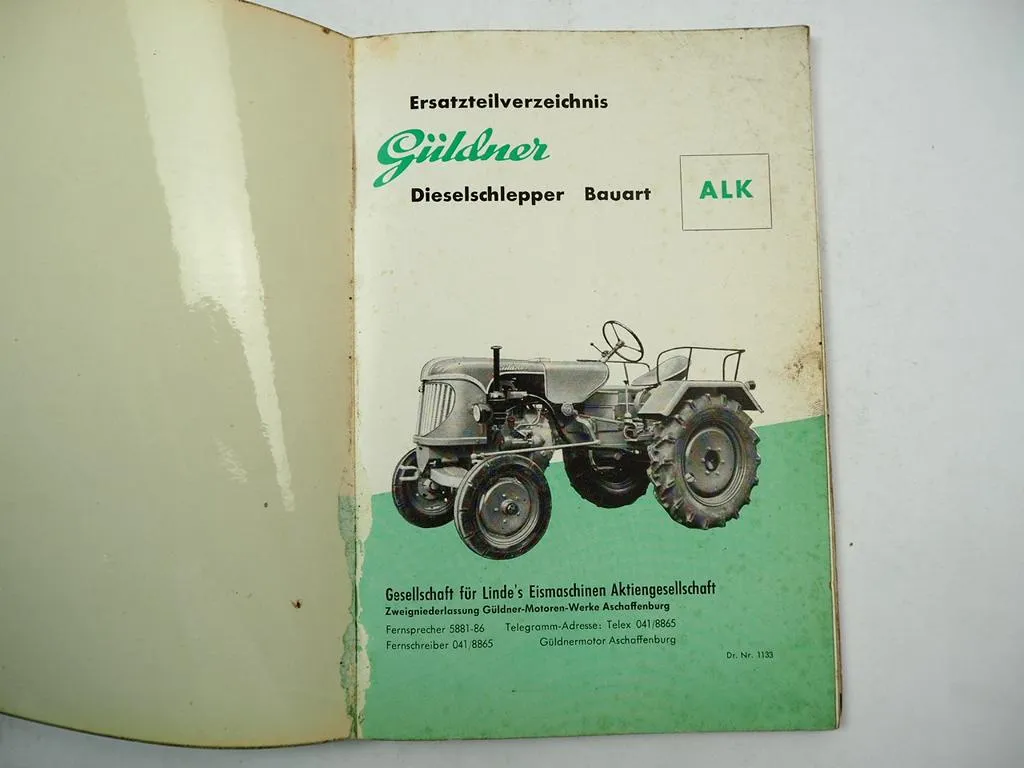 Güldner ALK Traktor Ersatzteilliste Reparaturanleitung mit Motor 2LK 1950er J.