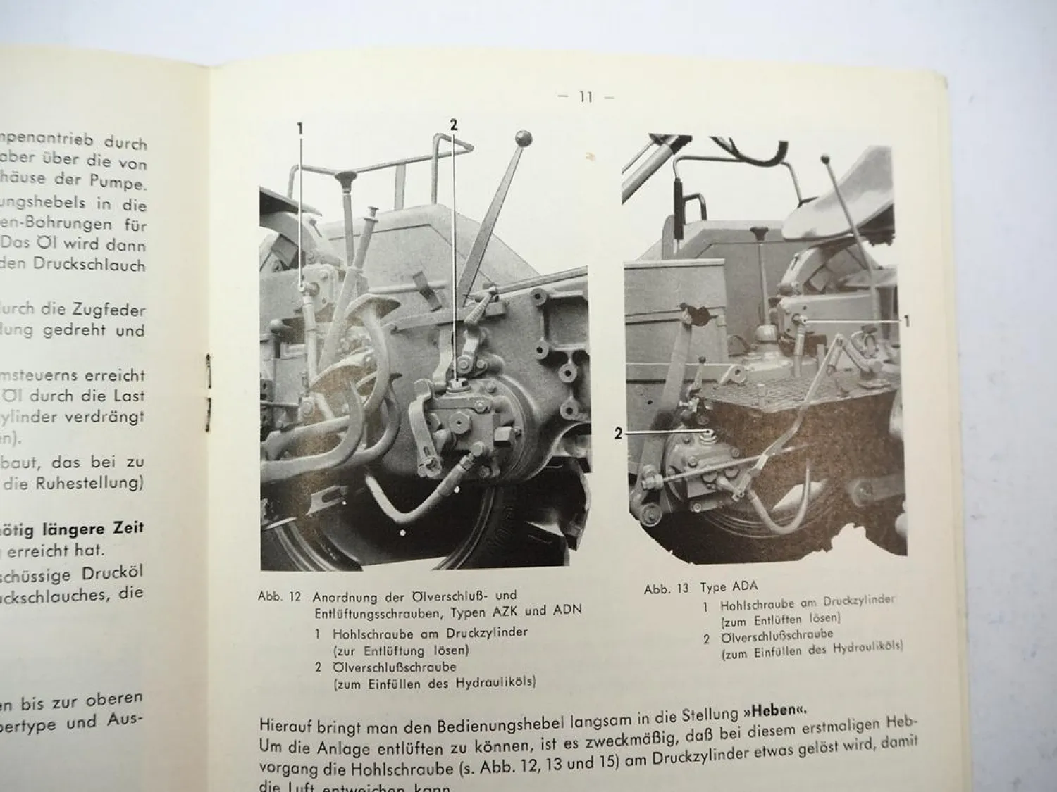 Güldner Hydraulischer Kraftheber für AZK ADN ADA ABN Betriebsanleitung 1960