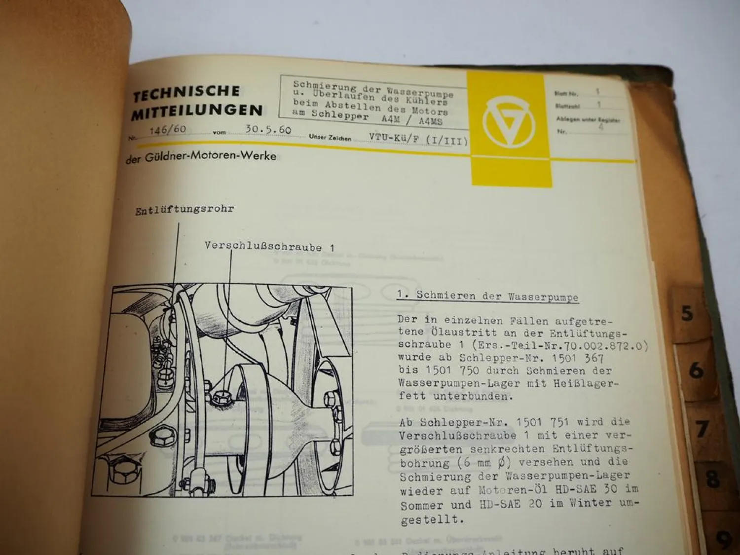 Güldner Technische Mitteilungen Motor & Traktor Kundendienst Werkstatthandbuch