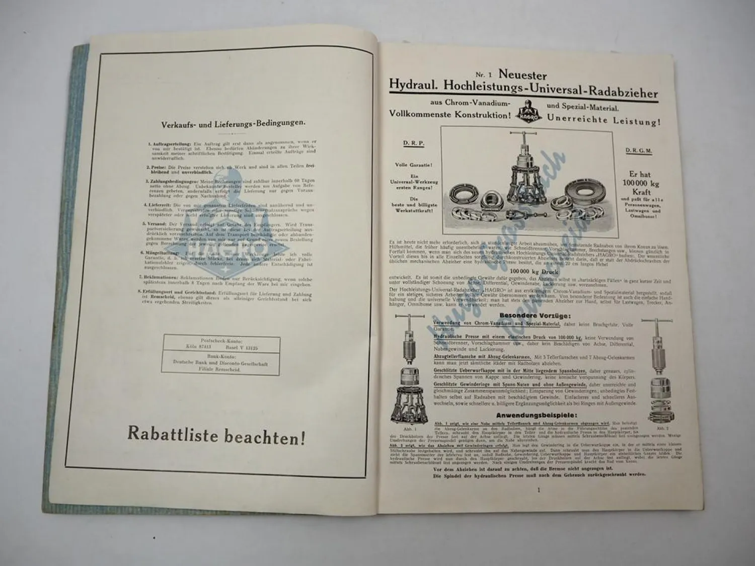 HAGRO Hugo Grossbach Remscheid Automobil Werkzeug Katalog 1936